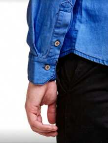 Men's Long-Sleeved Dress Shirt With Pocket - Màu xanh lam - Xem 3