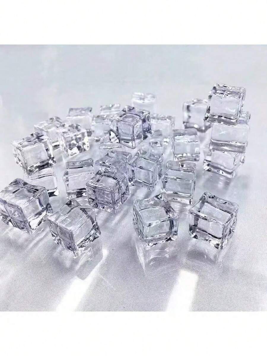30pcs Realistic Acrylic Ice Cubes, Transparent Fake Ice, Photography Props, Vase Filler Transparent Cubic Photography Props, Square Ice Cube Props, Shooting Props, Model Molds - Transparent - View 1