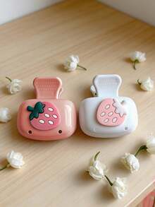 1/2pcs Cute Toothbrush Holder Travel Case, Strawberry Design Toothbrush Storage Container With Lid, Pink & White Portable Toothbrush Cover Box,Travel Toothbrush Storage Box, Portable Toothbrush Head Protection Clip - Multicolor - View 5