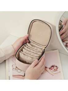 1 pièce Boîte à bijoux en velours avec 6 pochettes zippées, étui de voyage pour bijoux, cadeau de la Saint-Valentin, cadeau pour femmes et filles - boîte à bijoux - Voir 2