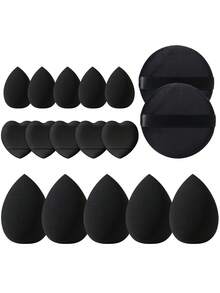 49pcs/30pcs/17pcs/1pc Complete Makeup Brush Set, Including 30 Soft Brushes + 1 Travel Waterproof Makeup Bag + 2 Round Puff Pads + 5 Liquid Beauty Eggs + 5 Heart-Shaped Finger Puff Pads + 5 Mini Beauty Eggs + 1 Brush Cleaning Bowl - Black - View 12