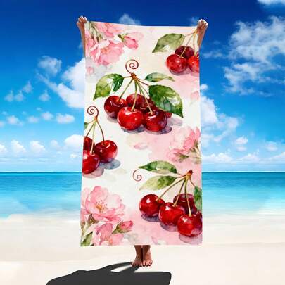 1条水彩樱花图案沙滩巾，超柔软超细纤维特大号沙滩毯，超强吸水浴巾，适合旅行、泳池、潜水、冲浪、瑜伽、露营等场合，多种尺寸可选，沙滩配件