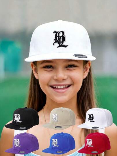 1pc Unisex Gothic Letter B Embroidered Flat Brim Baseball Cap, Adjustable Outdoor Sun Protection Casual Hat, Suitable For Boys And Girls In Spring And Autumn