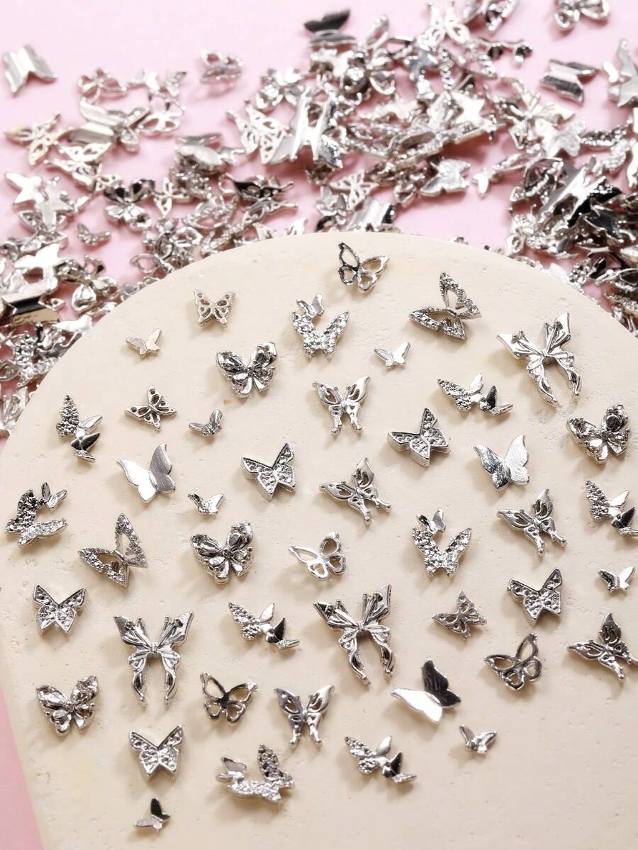 100件装奢华3D蝴蝶美甲装饰品,合金迷你丝带美甲吊坠,美甲用品,美甲宝石 - 彩色 - 查看 1