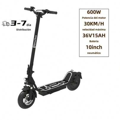 Patinete eléctrico para adultos, batería 36V 15Ah, neumáticos tubeless de 10 pulgadas, velocidad máxima 30 km/h, autonomía máxima 25-35 km.