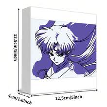 Decorative Wooden Box With Stylized Character Illustration - White Box Featuring Short Spiky White Hair Character With Purple Ornament On Forehead, Serious Expression, Flowing Purple Elements, Shades Of Purple And White With Black Outlines - Perfect For Collectible Storage Or Artistic Display - White - View 5