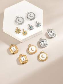 5 Pieces Stainless Steel DIY Jewelry Pendants, Stylish Moon And Sun Pendant Necklace Bracelet Accessories - Pendant 01 - View 1