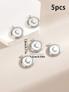 5 Pieces Stainless Steel DIY Jewelry Pendants, Stylish Moon And Sun Pendant Necklace Bracelet Accessories - Pendant 01 - View 12