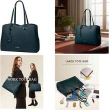 Bolsa mujer para laptop hasta 15.6 pulgadas de cuero vegano, portafolio para mujer para computadora, bolsa de mano para laptop para mujer, bolsos ejecutivo mujer - verde oscuro - Ver 1