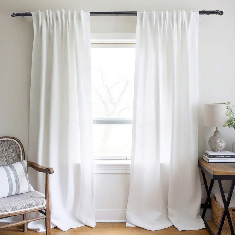 1 Set Black Double Curtain Rods, 5/8 Inch Metal Curtain Rods, Suitable For Living Room, Bedroom, Kitchen, Bathroom - Black - View 1