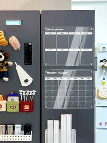 一套磁性亚克力白板，磁性冰箱留言板，透明白板，适用于计划、展示、日历，配有6支白板笔和磁性螺丝。