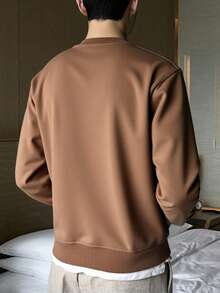 Men's Round Neck Solid Basic Cotton Good Quality Basic Sweatshirt - Beige - View 2