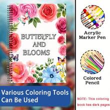 Spring Flower & Butterfly Coloring Book, Double Spiral Bound A4 Paper, Mental Health Coloring Patterns, Clear Lines, Stress Relief Designs, Art Therapy, Perfect Relaxation Gift For Parties, Christmas, Halloween