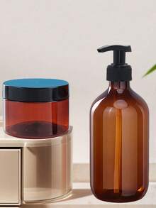 Garrafas com Bomba de Plástico Espessado Âmbar de 500ml / 300ml com Pescoço Longo, Recarregáveis para Shampoo, Sabonete Líquido e Condicionador; Potes de Plástico Recarregáveis de Boca Larga de 140ml / 100ml, Adequados para Sal de Banho, Loção Corporal e Creme de Massagem/Potes de Plástico - Castanho - Visão 10