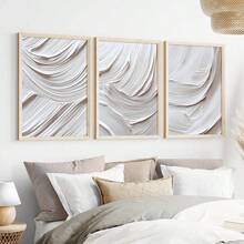3幅中性米色柔和色调极简主义墙面艺术画，米白色波浪抽象印花，笔触海报，现代墙面装饰，帆布画，适用于客厅、卧室、厨房、家庭办公室、咖啡馆、酒吧、宿舍、走廊、家居和房间装饰，不含画框 - 淺灰色 - 查看 5
