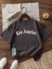 Tween Boy "Los Angeles" Motivational Slogan Graphic Tee, Fashion Summer Top For Boys - Dark Grey - View 2