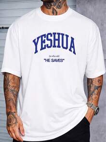 Men's  Yeshua Cotton Shirt With Crew Neck And Print - Putih - View 1