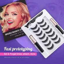 5对装磁性假睫毛套装，自然妆效，合成睫毛，化妆 - 黑色 - 查看 6