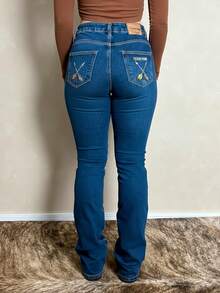 Women's Country Embroidered Feather Flare Texas Jeans - Màu xanh lam - Xem 2