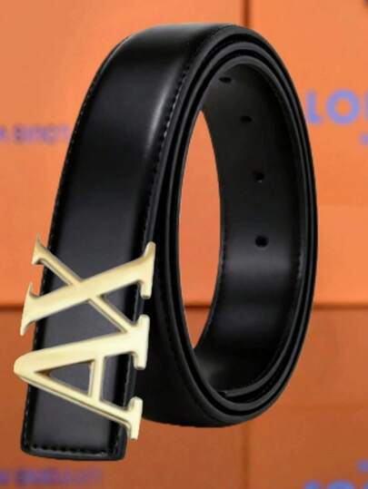 1条男士AX标志锌合金扣皮带，奢华黑色光滑扣皮带，时尚休闲百搭，可搭配牛仔裤和休闲裤