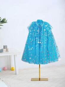 Blue Snowflake Pattern Cartoon Anime Ice Princess Cloak Cape Cosplay Princess Cape Costume Accessory, Birthday Ball Party Outfit Prop - Sky Blue - View 4
