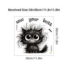 1pc Cute Black Plush Kitten Cartoon Toilet Sticker, Self-Adhesive Wall Sticker, Toilet Seat Decoration Sticker, Bathroom Decoration, Toilet Decorative Sticker. - 黑色 - 查看 6