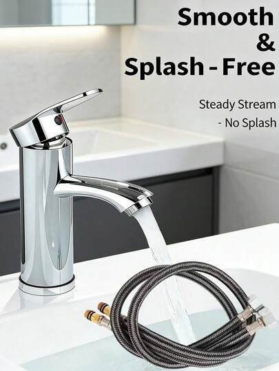 Single Handle Round Countertop Mixer Faucet, Modern Dual Hot And Cold Bathroom Sink Faucet, Single Lever Design, Round Countertop Mounted Sink Faucet, Provides Cold And Hot Water, Durable Plastic Material, Chrome Surface Finish, Fits Supply Hose, Ideal For Vanity, Washstand, Kitchen, Hotel, RV And Contemporary Bathroom Sink, Modern Home Decor, Christmas Gift And Home Renovation