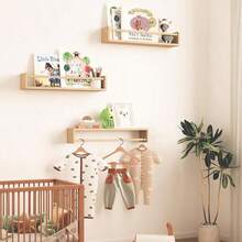 4/3/2/1pc Children's Room Wall-Mounted Storage Rack, Wooden Wall Bookshelf, Suitable For Storing Books And Decorations - Multicolor - View 3