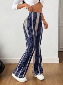 AITYI Studio 女士印花修身休闲裤，舒适轻盈，适合日常穿着、户外运动，打造波西米亚风情，Y2K 性感海滩度假装扮，也适合独立日、毕业典礼、情人节、骄傲月、复活节、音乐节、新年等场合。 - 深藍 - 查看 4