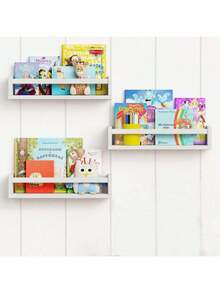 4/3/2/1pc Children's Room Wall-Mounted Storage Rack, Wooden Wall Bookshelf, Suitable For Storing Books And Decorations - Multicolor - View 8