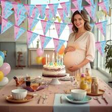 1件/2件/3件装猜宝宝性别；蓝粉相间的三角旗，儿童派对装饰；为儿童房增添气氛 - 彩色 - 查看 2