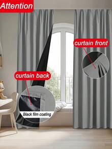 1片纯色经典简约涤纶遮光窗帘，挂钩设计，遮光防晒，适用于客厅、卧室、书房、窗户及房间装饰，轻盈透气，100%涤纶纯色面料，现代设计，黑色衬里，四季皆宜，适合居家及日常使用。 - 彩色 - 查看 5