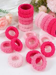 6/12个粉色加厚发圈，纹理纯色发绳，高弹耐用橡皮筋，基础韩式日常编发配饰 - 粉色 - 查看 6