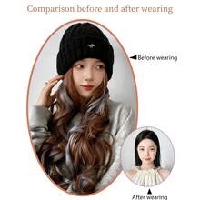 Women's Knitted Knitted Hat Wig - Curly Style (Ombre Misty Blue), Soft Synthetic Fiber Material, Cute Fox Embroidery Design, Suitable For Daily Wear, Casual Outings And Quick Styling In Winter - Multicolor - View 5
