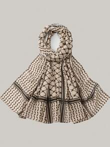 1pc Women's Geometric Print Headscarf, Middle Eastern Print Long Scarf, Windproof UV Protection Desert Shawl Wrap, Fashionable Minimalist Casual Multipurpose Daily Wear Headscarf, Women's Dress Accessory