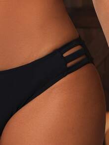 New Women Side Hollow Solid Color Sexy Bikini Bottom Vacation - Black - View 5
