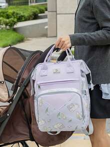 1pc Cartoon Floral Pattern Mommy Backpack, Bottle Bag, Printed Stroller Diaper Bag, Multifunctional Tote Bag, Suitable For Outings, Vacations, Shopping, Daily Commute And More - Multicolor - View 6