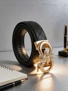 男士合金自动扣高级真皮皮带 - 奢华字母 M 压纹图案，适合搭配商务西装/牛仔裤，是理想的男士生日/圣诞礼物。 - 彩色 - 查看 8