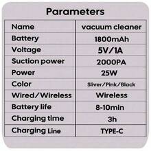 便携式手持车载吸尘器，强吸力，无线设计，干湿两用，配备多种吸嘴，适用于清洁汽车、家居、办公室、宠物，1800mAh电池，车载配件 - 經典黑 - 查看 7