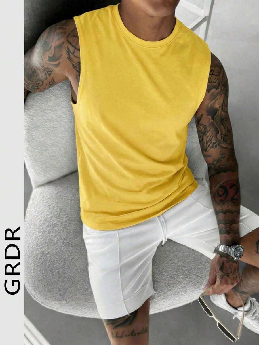Áo tank top không tay cổ tròn phong cách thường ngày mùa hè dành cho nam GRDR - Màu vàng - Xem 1