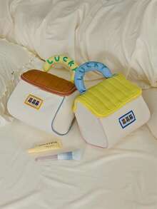 Süße hausförmige Kosmetiktasche für Frauen, handgehalten gesteppt mit Glücksbuchstaben - Verschiedenfarbig - Übersicht 4