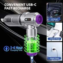 Portable Handheld Vacuum Cleaner 18000PA High-Power Mini Vacuum Cleaner, 4-In-1 Compressor Air Pump Dust Blower, Equipped With Brushless Motor And LED Display Screen, Suitable For Car, Home, Office, Camping, Computer Keyboard, Laptop Dust Removal Tools - Silver and Purple - View 2