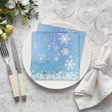 Ice And Snow Themed Snowflake Napkins, Disposable Blue Lunch Napkins, Frozen Birthday Snow Scene Themed Party Decorations, Frozen Birthday Napkins, Blue And White Winter Wonderland Themed Winter Celebration Supplies - Multicolor - View 2