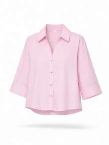 YROOE Fashionable 2025 Women's Casual Simple Versatile Shirt, Minimalist/Business Casual/Daily Commute, Fashionable Casual Turndown Collar Wide Sleeve Women Blouse - Pink - View 9
