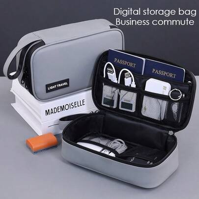 [1PC Sleek Business Tech Organizer]PU Leather Portable Multi-Function Electronics Case - Tangle-Free Storage For Hard Drives, Chargers & Cables | Perfect For Professionals, Students & Travelers | Holiday Gift Idea