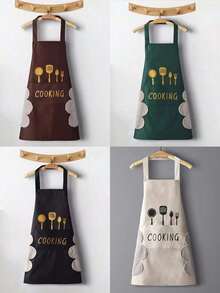 1 Stück, Schürze für Küche Zuhause wasserdicht und ölbeständig, Arbeitsbekleidung für Männer und Frauen, Stoff mit modischem Cartoon-Muster, Küchenschürze für Frauen, Küchenschürze, Küchenausstattung. - Verschiedenfarbig - Übersicht 3