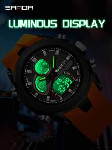 SANDA 6279 Men's Quartz Watch, Large Dial, Calendar, Luminous, Waterproof, Outdoor Sports Digital Watch - 橘色 - 查看 6