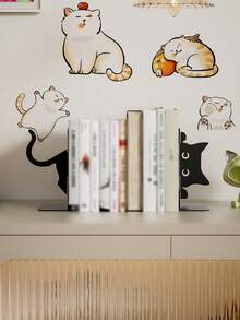 1 桌面书架套装 - 可堆叠书籍和猫形装饰，节省空间的桌面收纳架，非常适合学生、家庭办公室和书房，现代美学和耐用结构，书架装饰品，工作空间整理，创意收纳架。