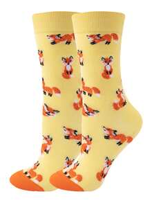 1双女士魅力秋季狐狸主题（卡通狐狸图案）卡通印花撞色吸汗防臭柔软舒适新奇有趣的船袜，送给女性/母亲/女儿/祖母/妻子/女友/野生动物爱好者的趣味礼物，适合生日/秋季郊游/万圣节/圣诞节/日常穿着，舒适的秋冬休闲袜，可搭配其他服装。 - 彩色 - 查看 6