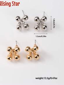 2 Pairs Of 4-Piece European And American Minimalist Order Ball Design, Round Bead Geometric Shape Earrings, Women's Versatile And Compact Earrings, Daily Commuting Temperament Earrings - 2 Pairs Of Small Ball Earrings - View 4